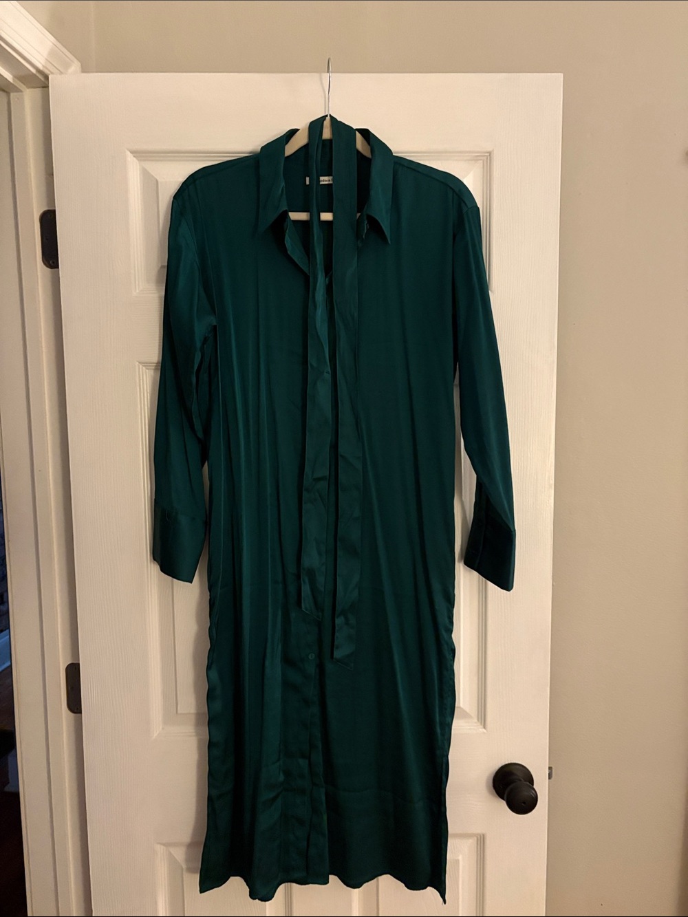 Emerald Green Long Button-Up Shirt Dress